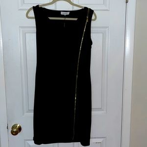 SEXY CALVIN KLEIN STRETCHY LITTLE BLACK DRESS W/ GOLD ZIPPER ACCENT, SMALL